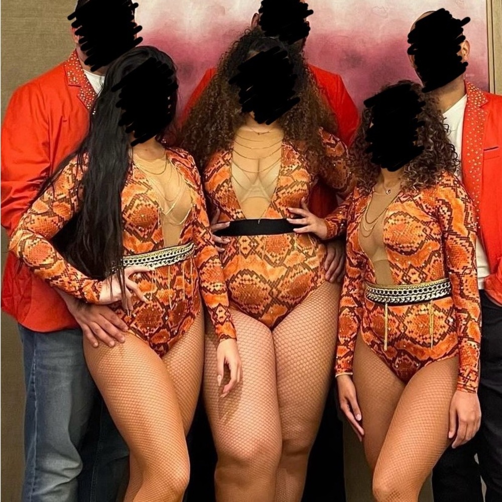 Orange print ballroom dress